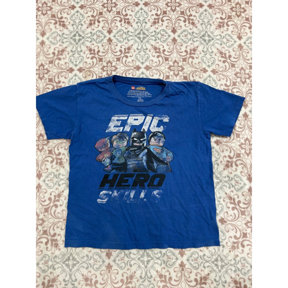 LEGO DC Super Heroes Boys Blue Graphic T-Shirt Batman Superman Size M 8
